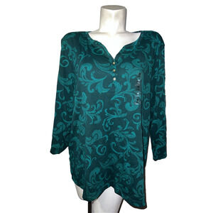 New KAREN SCOTT Top Womens Plus Size 2X Spruce Green 3/4 Sleeve V-Neck Shirt